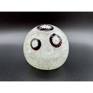 Murano Paperweight Large Purple Millefiori White Latticino Ribbon Art Glass